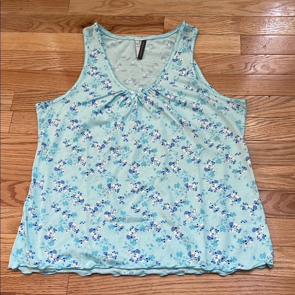 Jaclyn Intimates Pajama Top Womens Medium Blue Floral Print Feminine Coquette